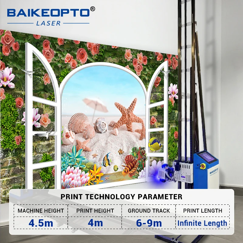 BK-UP700 Plus 3D Effect Wall Printing 4m High 9m Rail Painting Printing Machine On Different Wall Surface