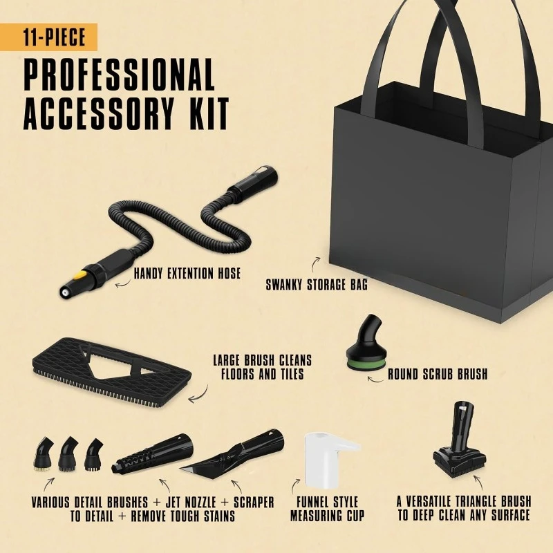 منظف بخار محمول، وقت تشغيل 10 دقائق، 11 ملحقات لأثاث السجاد والبلاط المنزلي وتفصيل السيارة #5