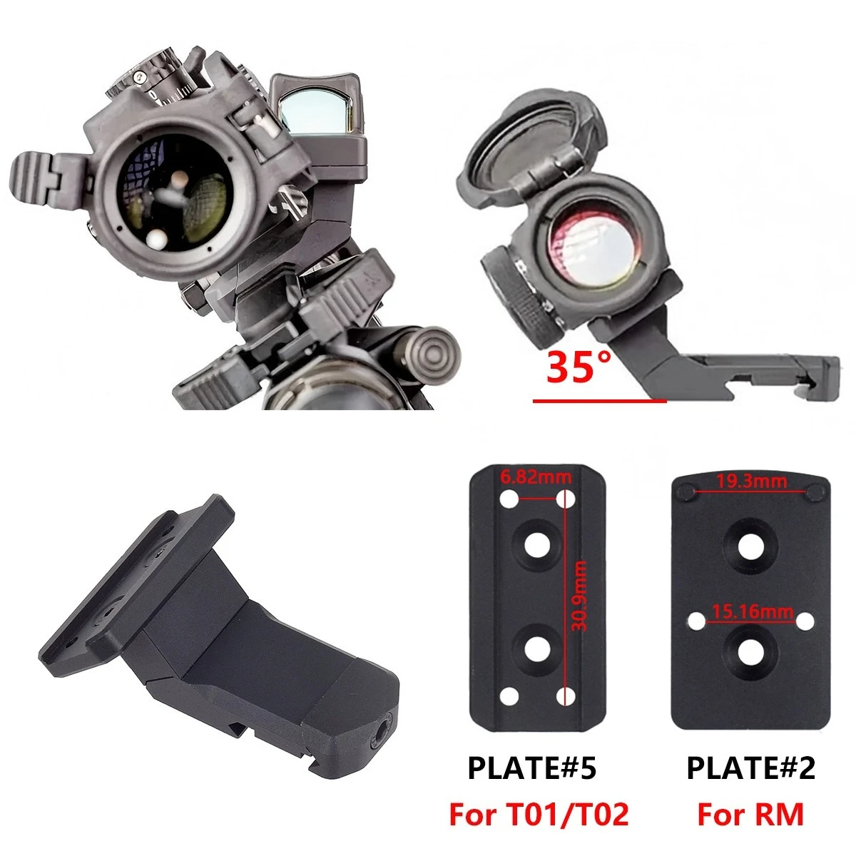 

Тактический боковой кронштейн ARIS DEFENSE с углом наклона 35 градусов, металлический адаптер для прицелов RM, SR, T01, T02, коллиматорных прицелов