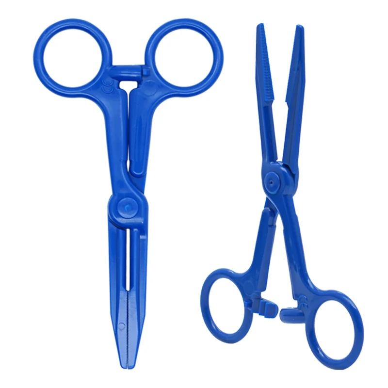 12 قطعة/المجموعة/مجموعة ملقط مرقئ للاستعمال مرة واحدة مقص بلاستيكي أزرق لملقط جراحة الأسنان معدات طبية أدوات طبيب الأسنان