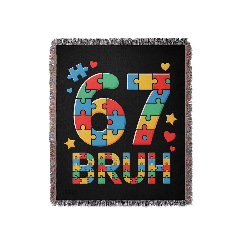 Aertemisi Six Seven Bruh 67 Autism Puzzle 6 7 World Autism Awareness Day Meme Jacquard Fringed Woven Throw Blanket