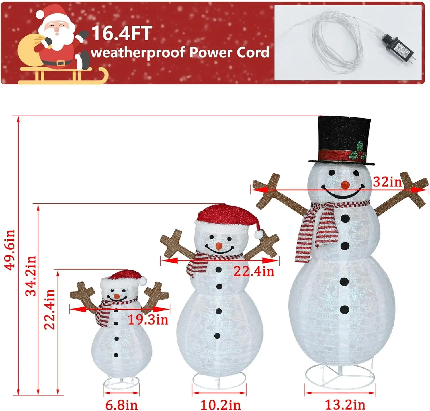 

Lighted Outdoor Christmas Decoration, 3-Piece Snowman Family Holiday Decor Set with 270 LED Lights and Ground Stakes