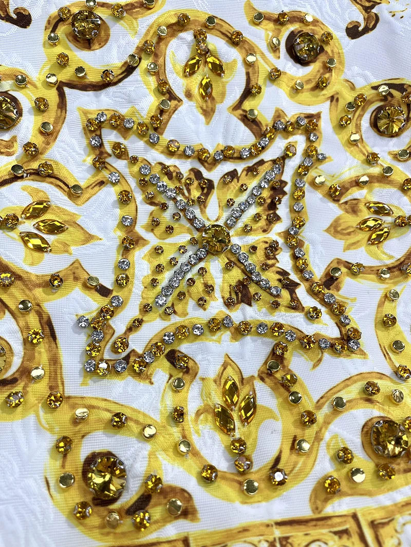 MIUXIMAO 2025 Mode Luxe Jacquard blauw en wit porselein Zomerjurken Diamanten Jurk A-LIJN Mini Jurk Vrouwen Vestides