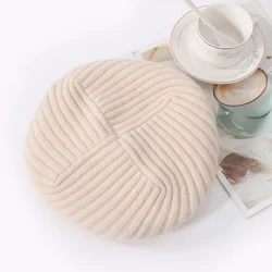 100%Wool Knitted Beret Hat Women Winter French Artist Style Beanies Hat Soft Warm Retro Elegant Cashmere Flap Cap Lady Spring