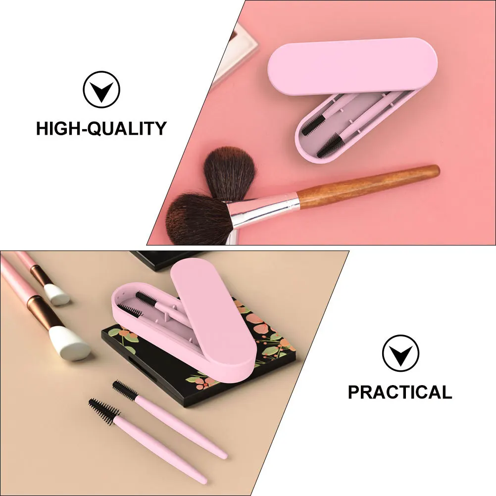 1Set Makeup Brush Set with Box Pink Silicone Eyelash Eyebrow Comb Gentle Bristles for Easy Clean