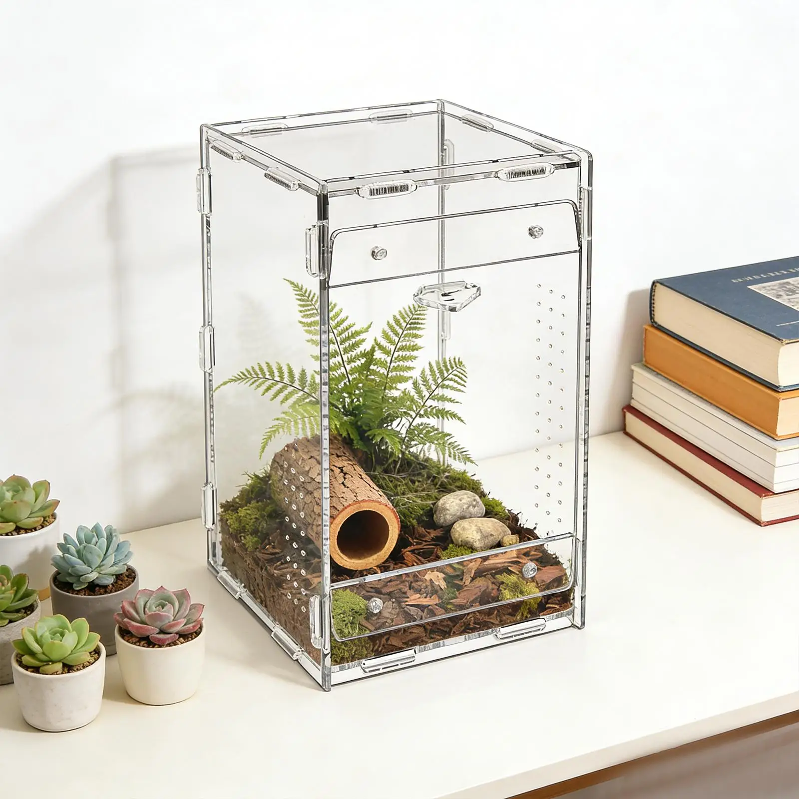 Clear Acrylic Reptile Breeding Box Spacious Animal Habitat Cage Enclosure Accessory for Hermit Crabs and Turtles