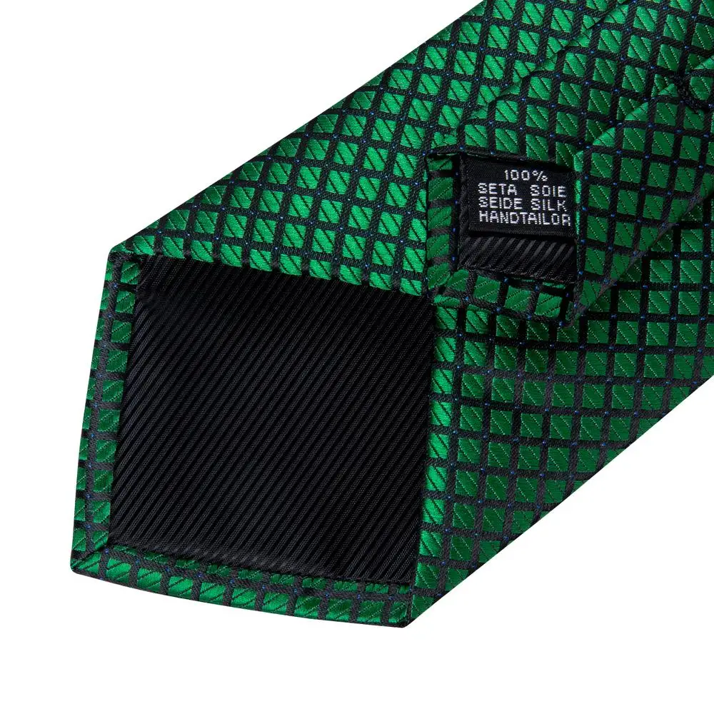 Hi-Tie Designer Green Plaid Paisley Silk Wedding Tie For Men Handky Cufflink Gift Mens Necktie Fashion Business Party