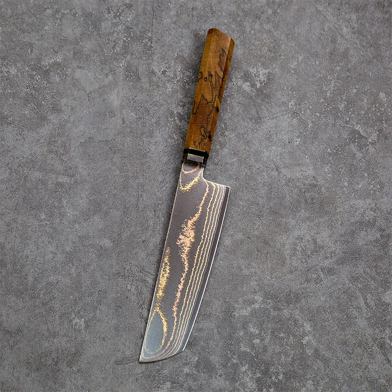 RHON Tricolor Copper Damascus Steel Kitchen Knives Premium Meat Cleaver Chef 's Japanese Vegetable Cutting Knives Wooden Handle