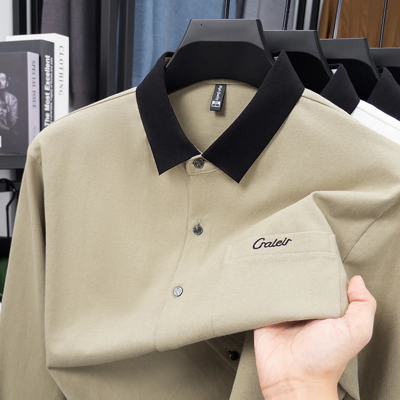 Men's Designer Long Sleeve Shirt Contrast Collar Button down Pocket Autumn Winter Business Casual Classic Fashion Men's Clothing