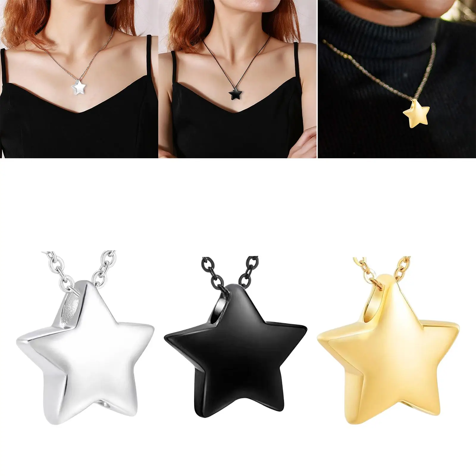 Urn Pendant Necklace Star Design Stainless Steel Cremation Ash Holder Memorial Keepsake Jewelry for Women Men Mom Dad Husband