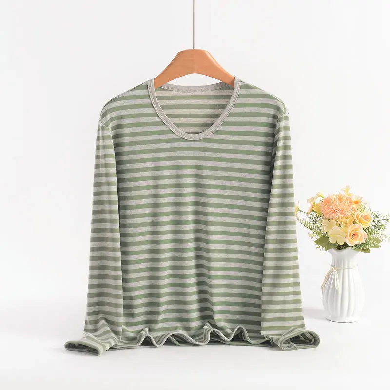 

Striped Night Wear For Ladies Pajamas Pijama Autumn Loose Long Sleeve Sleepwear For Sleeping XL-8XL Large Night Clothing