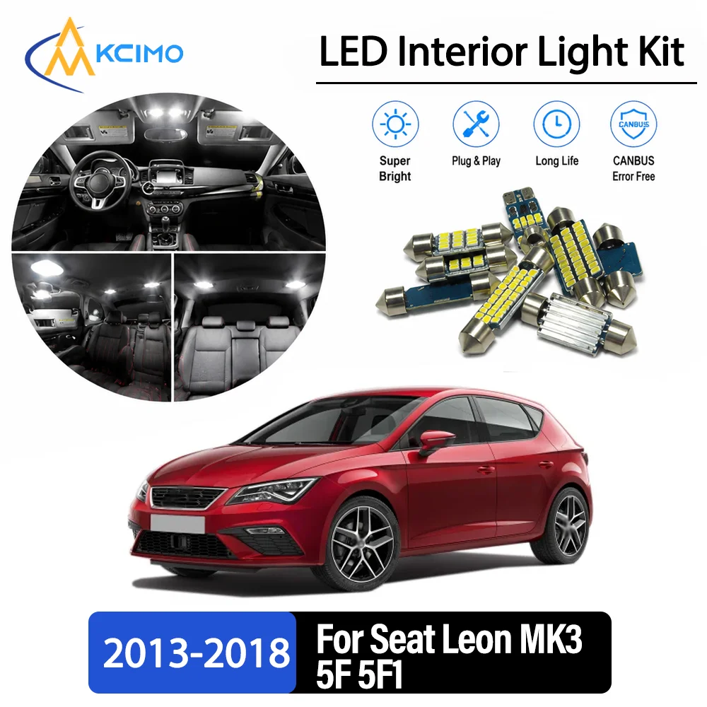 For Seat Leon MK3 5F 5F1 2013-2018 2014 Premium No-Wire Continuous Glow Auto Interior LED Bulb Remodel Set Cabin Refit Lamps