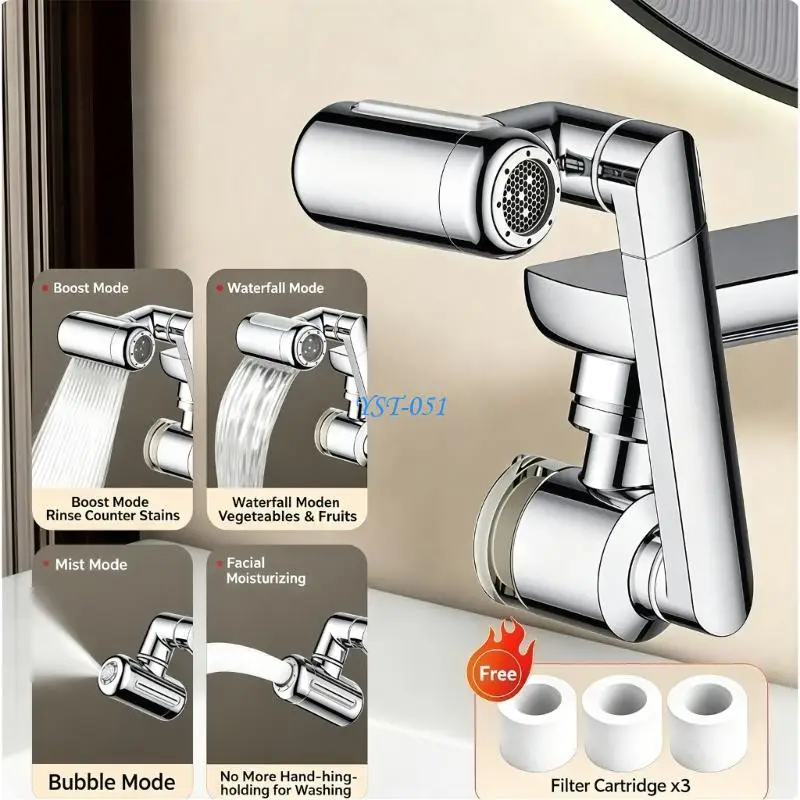 E15A 1080° Rotating Sink Water Filter Faucet Extension Filter Sink Faucet Extender Aerator Universal Mechanical Arm Bathroom