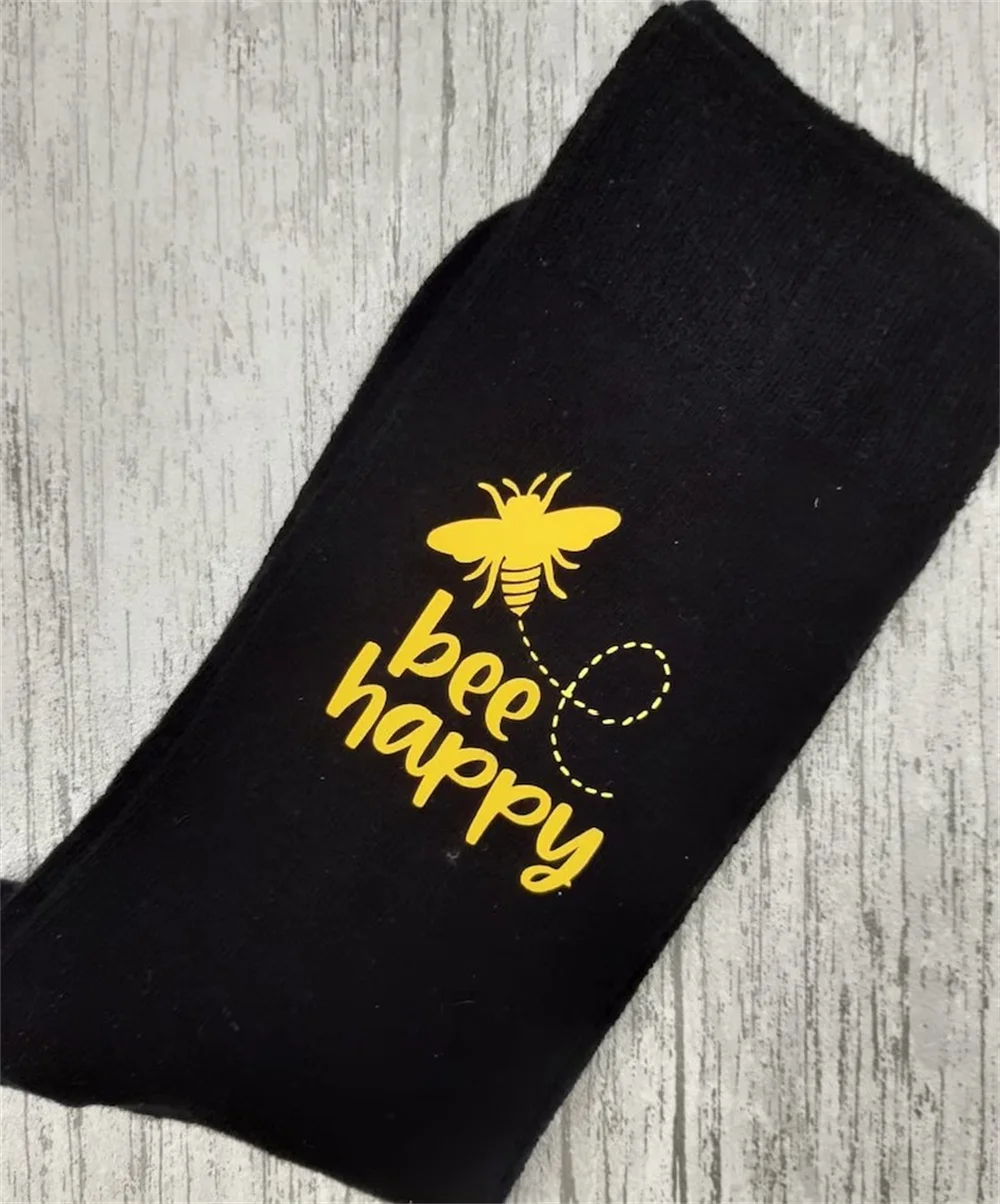 Bee Happy Socks - Personalised socks - Socks with Graphics - Custom Made Gift or Present