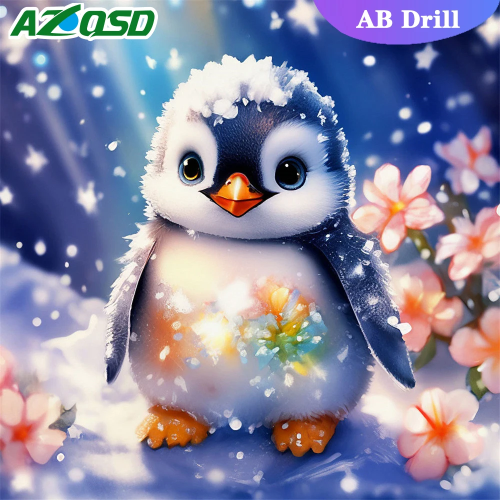 AZQSD 5D DIY Diamond Painting AB Drill Penguin Animal Cross Stitch Rhinestones Winter Snow Embroidery Full Square Home Decor