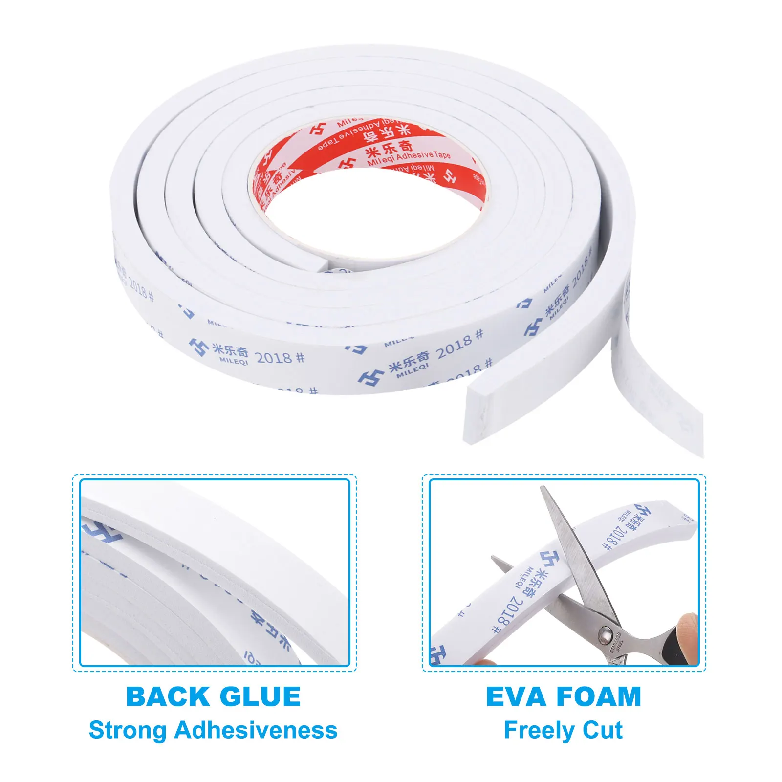 Uxcell 2M EVA Foam Tape Self Adhesive Weather Strip weatherproof Dustproof Shock-absorbing Soundproof Single Sided Sealing Tape