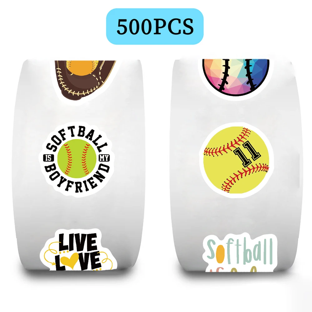 500pcs Cartoon Softball Roll Stickers Decals For Phone Laptop Notebook Skateboard Guitar DIY Graffiti Waterproof Stickers