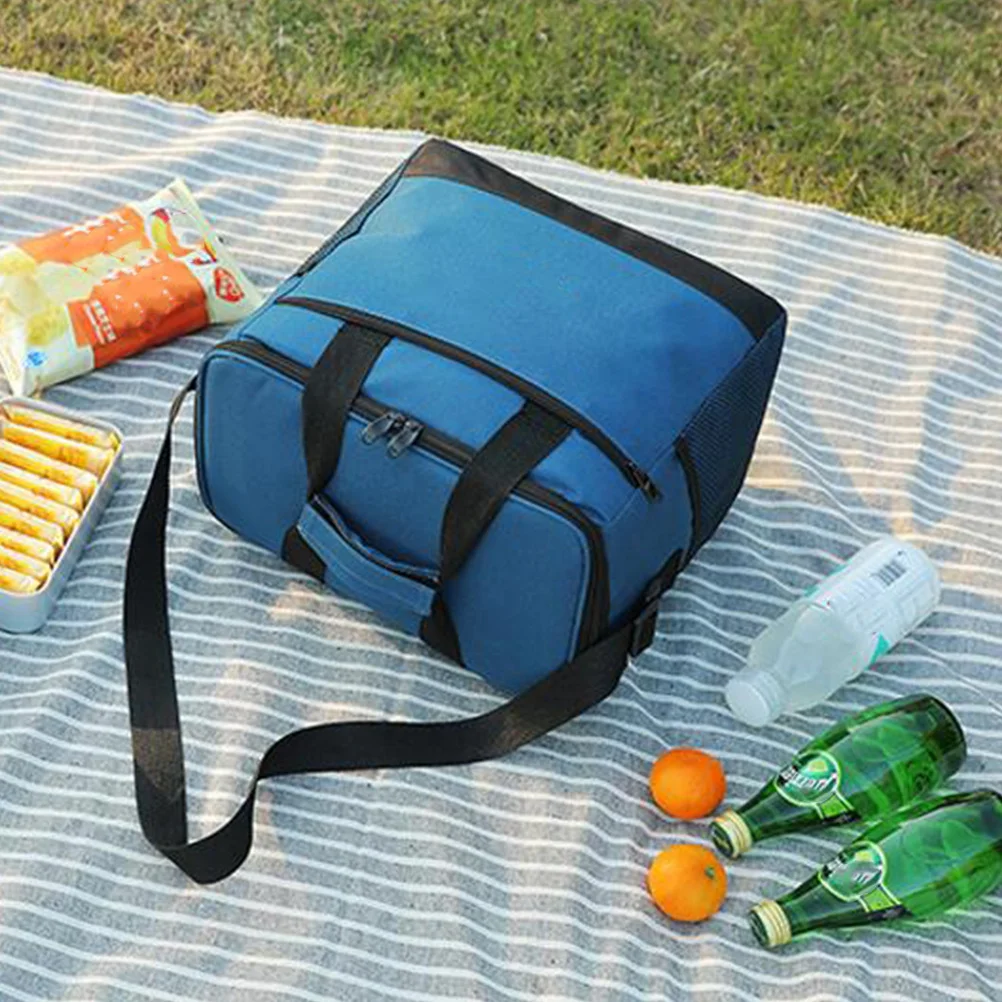 

16L Thermal Insulated Food Storage Cooler Bag Dark Blue Waterproof Peva Lining Padded Cotton Interlayer Wear Resistant Oxford