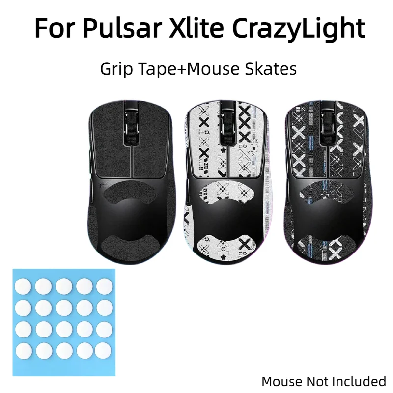 For Pulsar Xlite CrazyLight Mini Mouse, ICE PTFE MouseSkates & Anti-Slip Sweat Resistant Grip Tape Set Gaming Accessories