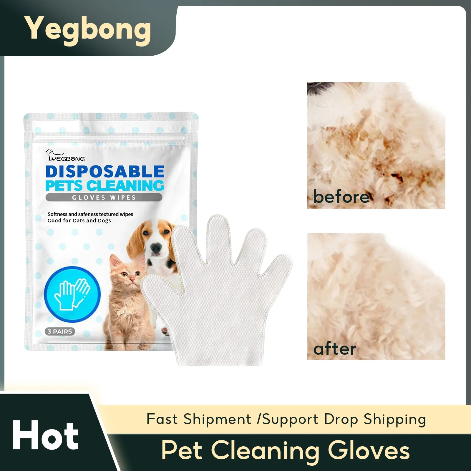 

Pet Cleaning Gloves Dog Cat Disposable Wash Gloves Hair Removal Deodorization Puppy Kitten Spa Bath Massage Grooming Glove Wipes