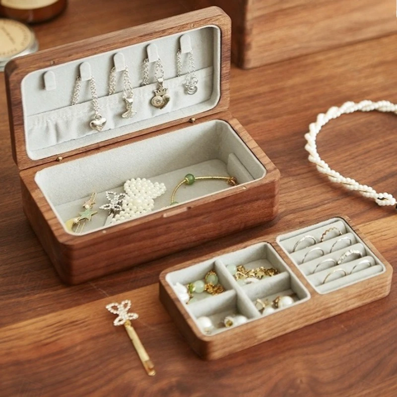 

Коробка-органайзер для ювелирных изделий из цельного дерева, маленькие коробки для хранения ювелирных изделий, дорожный ретро-ожерелье, кольцо, портативный чехол для подвесок для ногтей