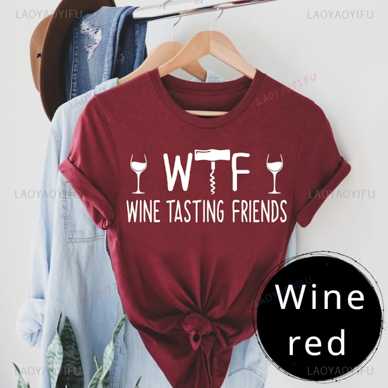 Wine Tasting Friends Funny Wine Drinkers Printed Tshirt Woman Man Graphic Tee Shirt Wine Lover Wysokiej jakości bawełniana klasyczna koszula