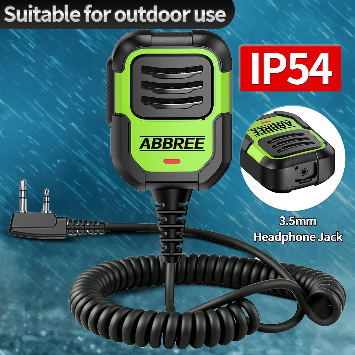 ABBREE AR-790 Walkie Talkie Speaker Mic IP54 Waterproof PTT Microphone for Baofeng UV-5R Mini UV-21PRO UV-5RH UV-32 Ham Radio