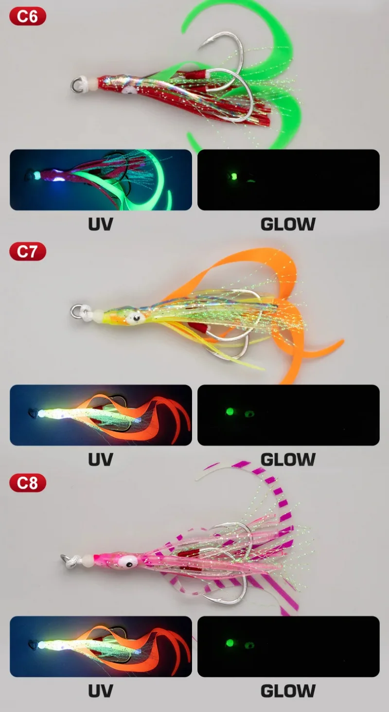 2 Stück/Beutel HK018 Salzwasser-Angelzubehör Weiche Tintenfisch-Sporthaken Trolling-Köder Leuchtender Slow-Jig-Hilfshaken – Detail 10