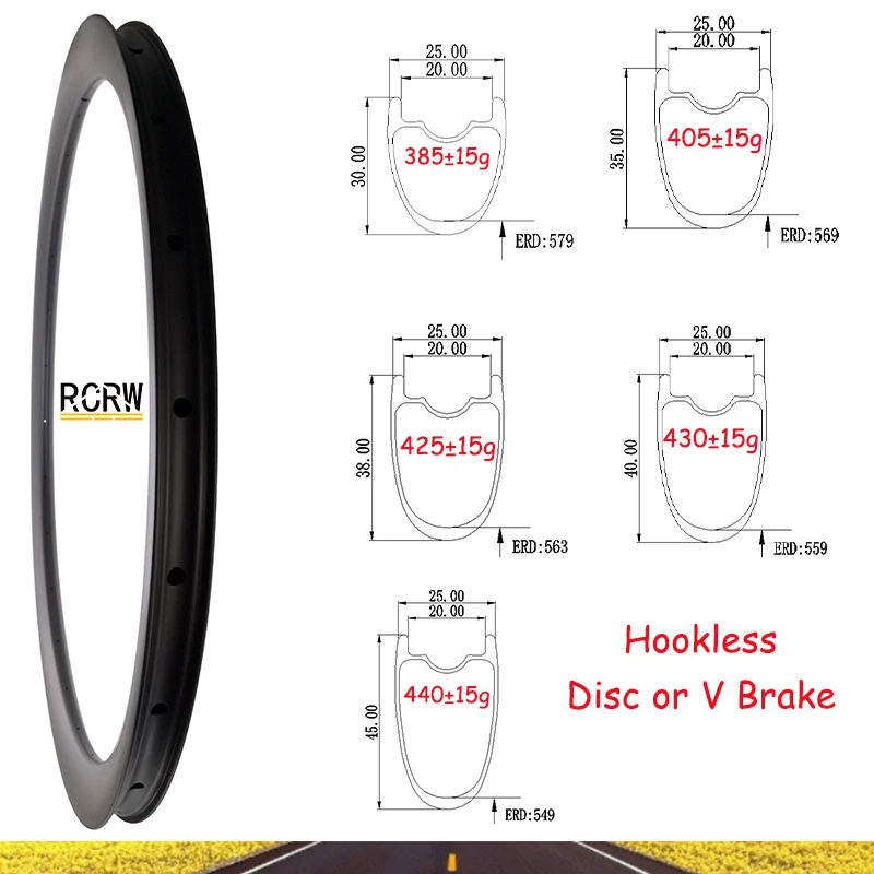 

700C Road Carbon Rim Hookless Wide 25mm Deep 30 35 38 40 45mm Disc or V Brake Tubeless Clincher UD 3K 12K 16 18 20 21 24 28 32H