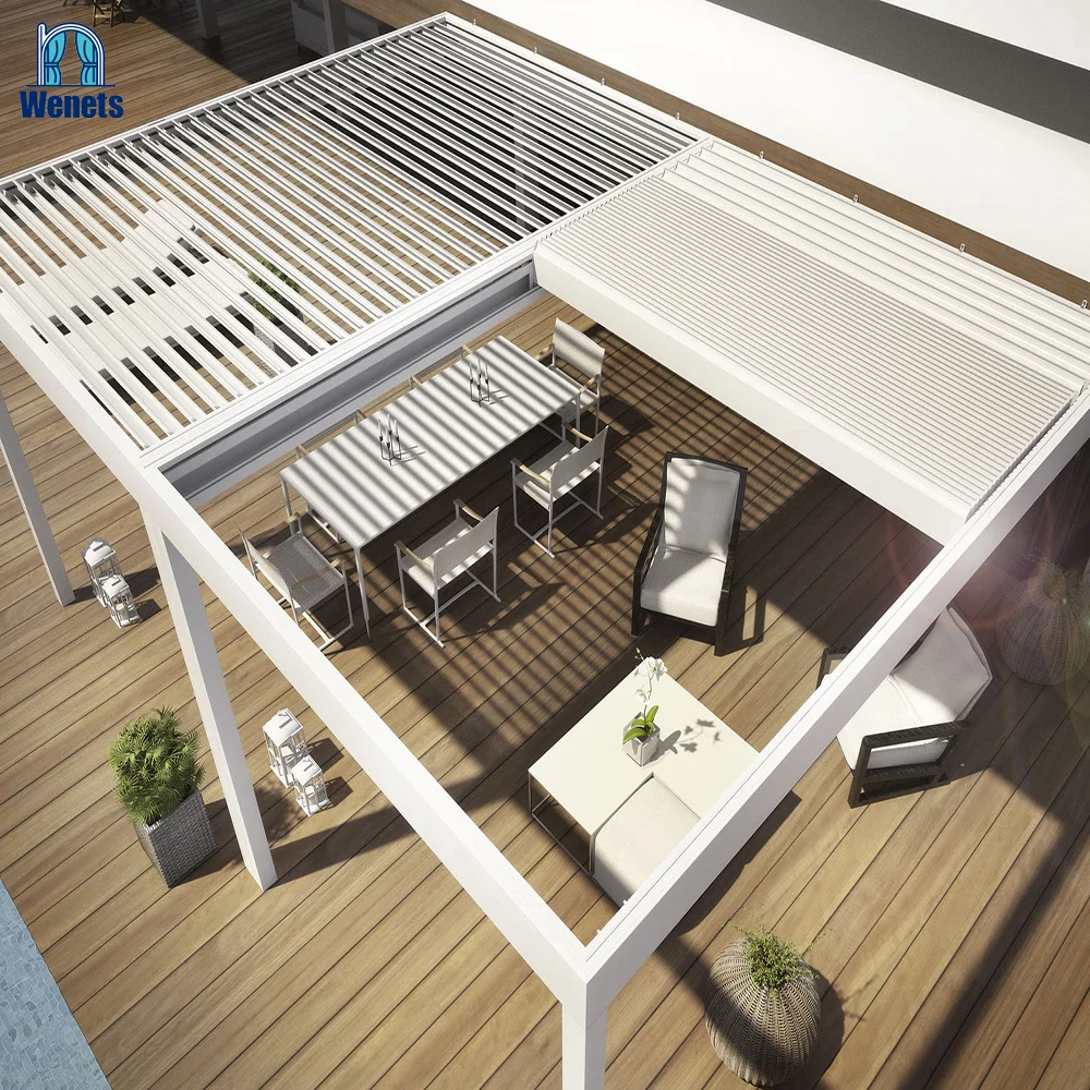 Electric Retractable Aluminum Pergola Remote Control Awning with Adjustable Louvers