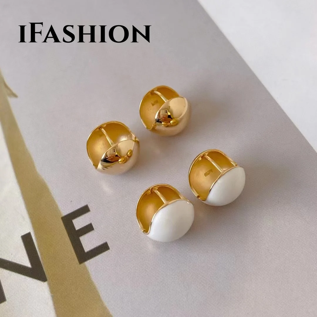 

IFASHION Gold Designer Chic Golden Ball Earrings For Women 18K Au750 Yellow Gold Sparkling Engagement Anniversary Fine Jewelry