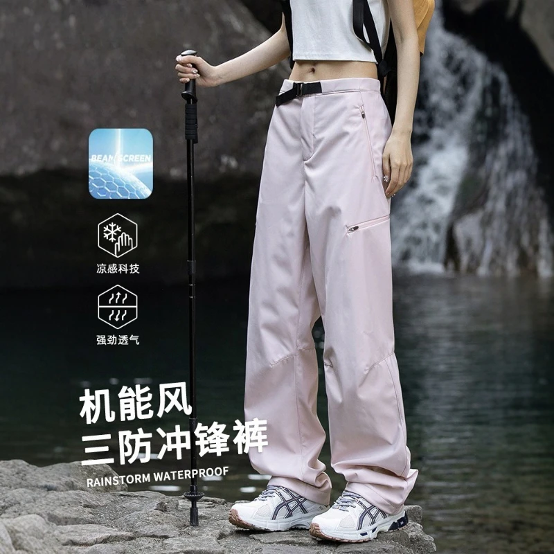 Women's Softshell Cargo Pants Waterproof Windproof Breathable Lightweight Loose High Waist Outdoor Hiking Trekking Camping Pants