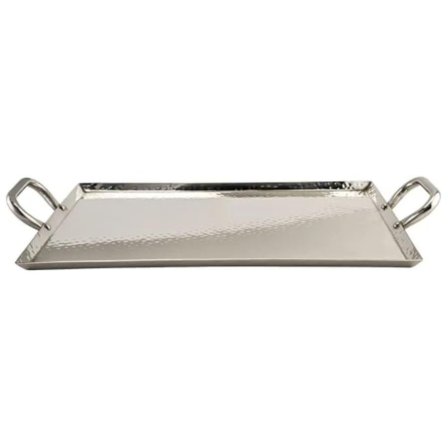 

Heavy-Duty Metal Serving/Ottoman Tray with Handles, 16" x 12", Mirror Polished Steel