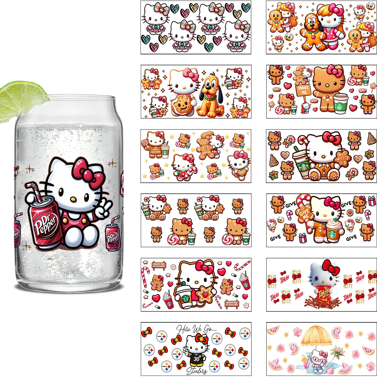 Miniso Hello Kitty Easy peel waterproof DIY Decals 3D transfers uvdtf crystal stickers 16oz uv dtf tumbler cup wraps sticker