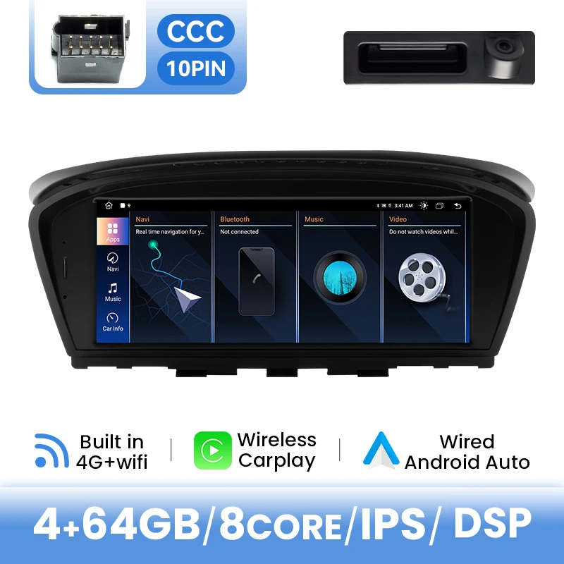8-core Android 14 draadloze Carplay en Android Auto multimediaspeler voor BMW 5/3 Serie E60 E61 E63 E64 E90 E91 E92 CCC CIC DSP