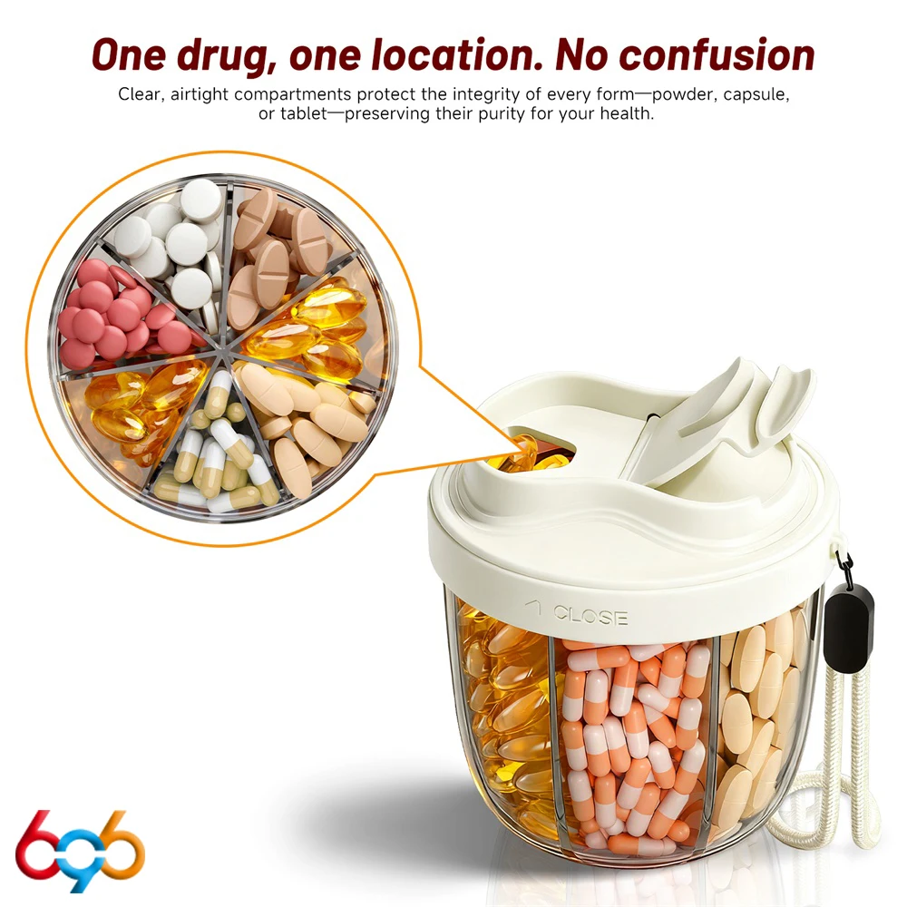 Pill Cup Women Men Bottle Supplement Organizer For Holding 7 Various Vitamins Travel Pills Case Box Straw Container Portable