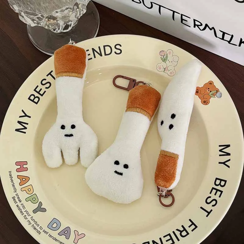 Cute Plush Keychain Simulation Fork Tableware Stuffed Doll Keyring Creative Plush Key Holder Bag Pendant Key Accessories