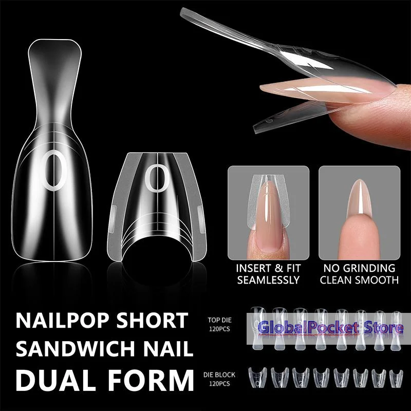 Sandwich Dual Nail Forms Trapezoidal Oval Nail Extension Forms 240pcs/Box Top & Bottom Form For Quick Diy Nail Extensions Salon
