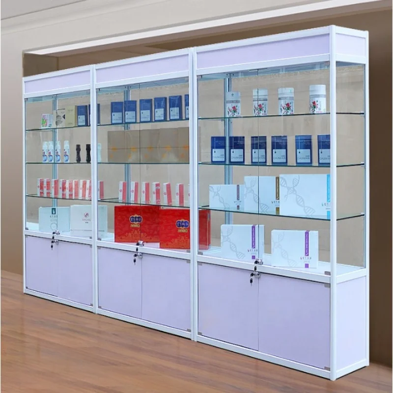 

Custom. flat pack glass showcase wall display hot sale perfume store display showcase with glass