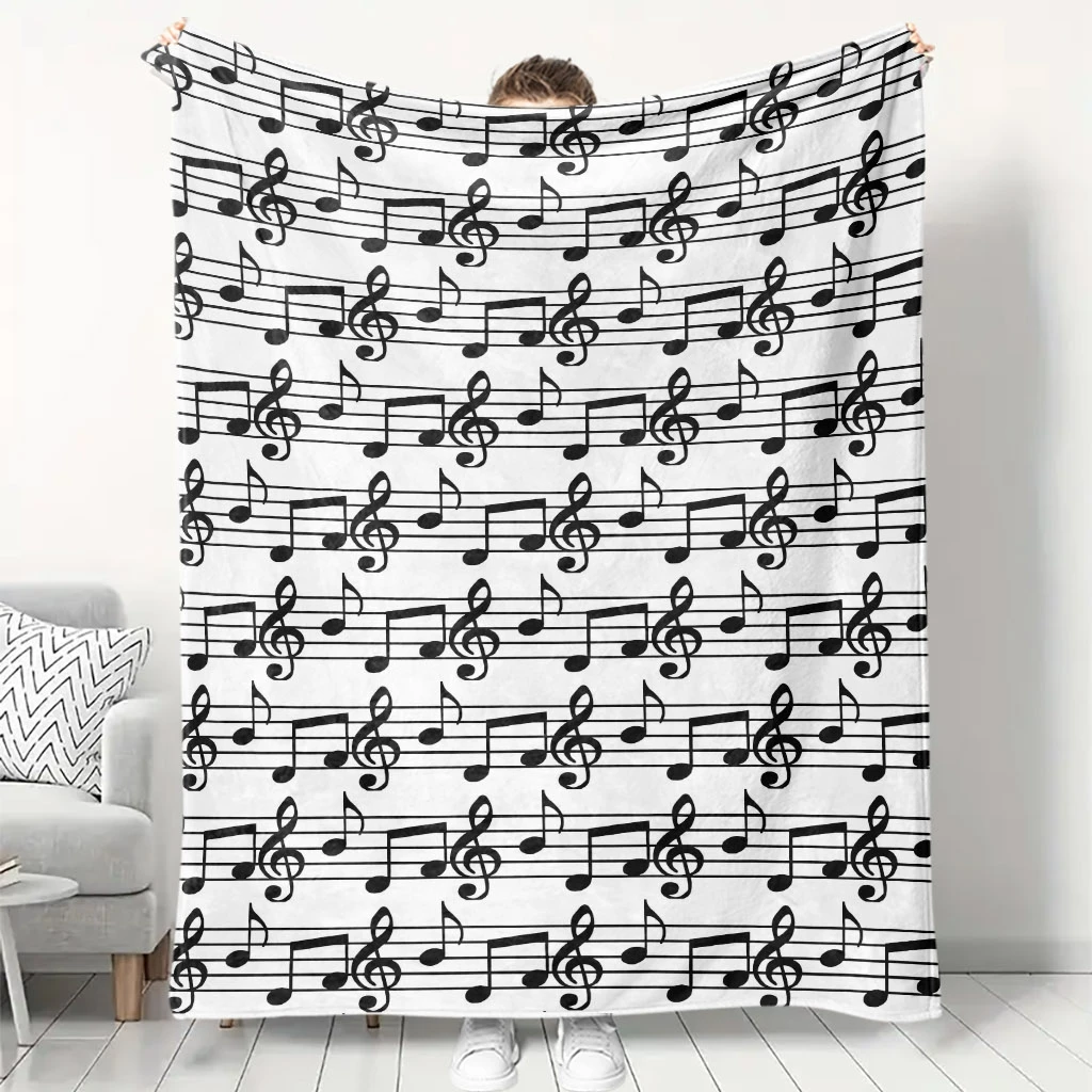 Throw Blanket Classic Sheet Music Print Black White Musical Notes Design Soft Cozy Wrap For Piano Studio And Elegant Home Decor