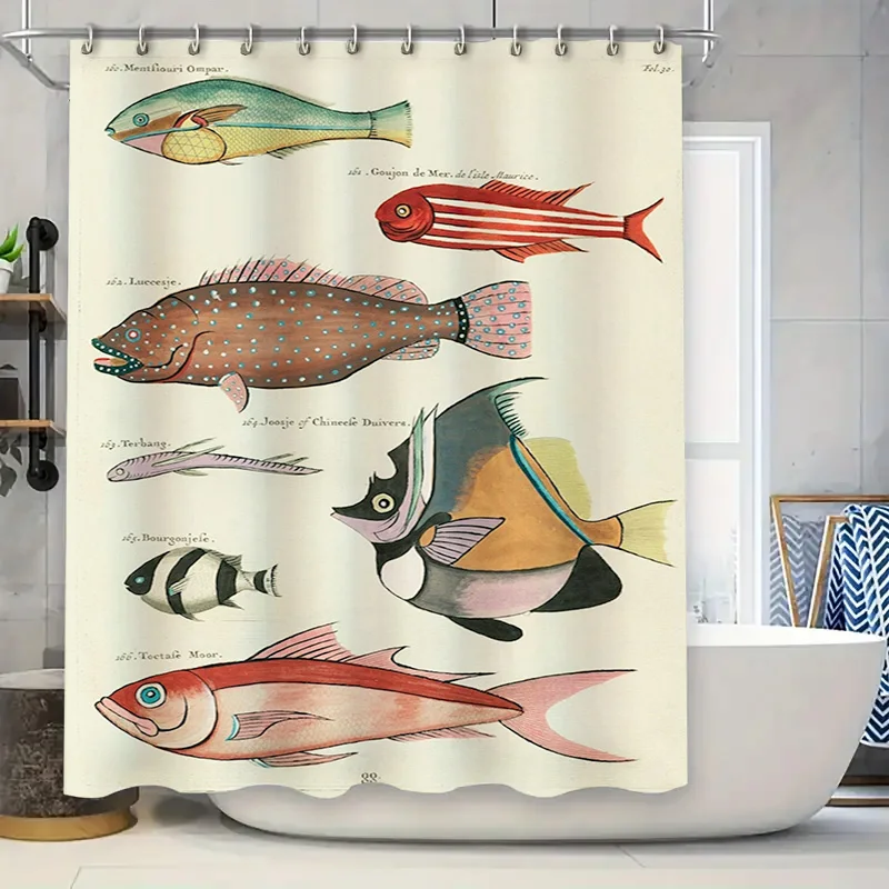 

Vintage Fish Shower Curtain Decorative Fabric Waterproof Home Bathroom