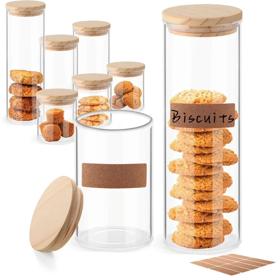 ULAB 3.5mm Thick Glass Food Container Set with Lid 6 Pack Multi Size Clear Storage Jar Glass Airtight Canisters set for Cookie