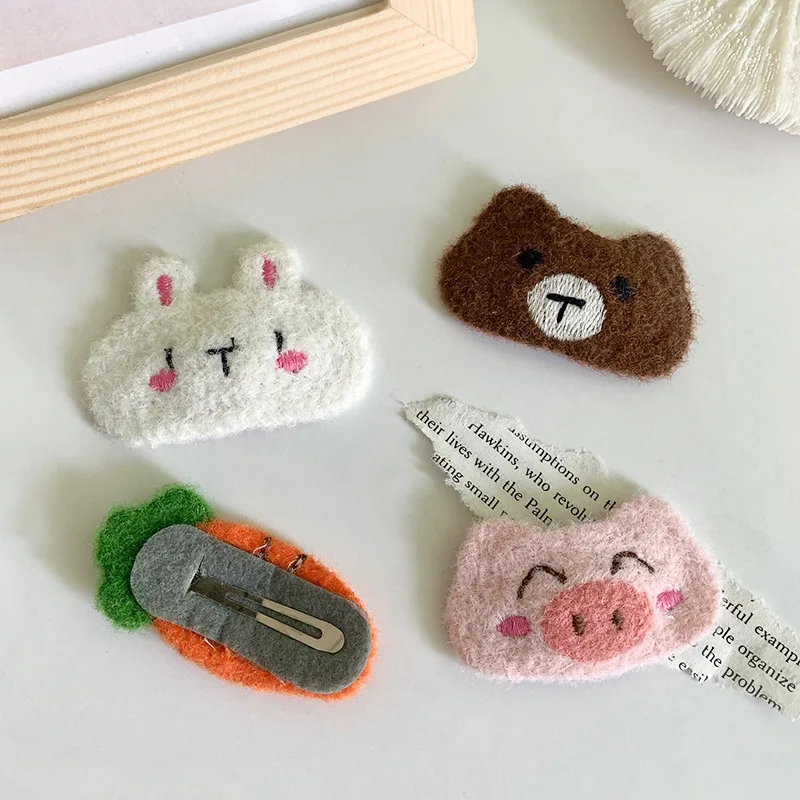 Knitted Woolen Baby Barrettes Cartoon Rabbit Little Girls Hairpins Puppy Toddler Hair Clip Kids Grooming Hair Accessories