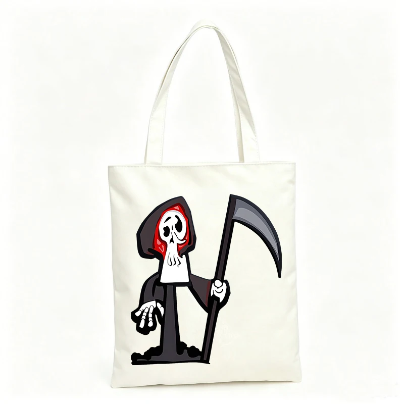 Women's skull graphic canvas tote bag, urban style for casual shopping and daily use