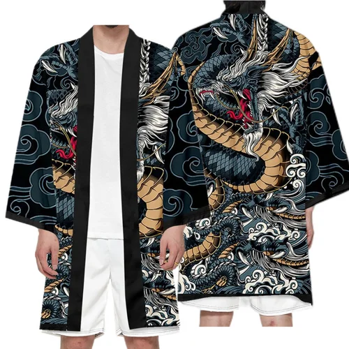 Cárdigan tipo Kimono japonés de talla grande para hombre y mujer, abrigo largo, ropa de calle, playa, Yukata, Cosplay, Haori, Harajuku, Tops, ropa asiática