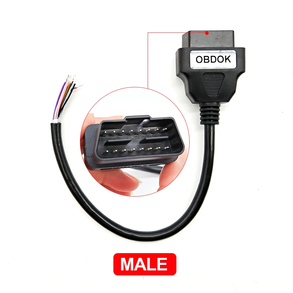 OBDII 16Pin Male Female Connector Plug Female Extension Cable Diagnostic Tools Interface Scanner OBD2 Connector DIY Cables 30cm