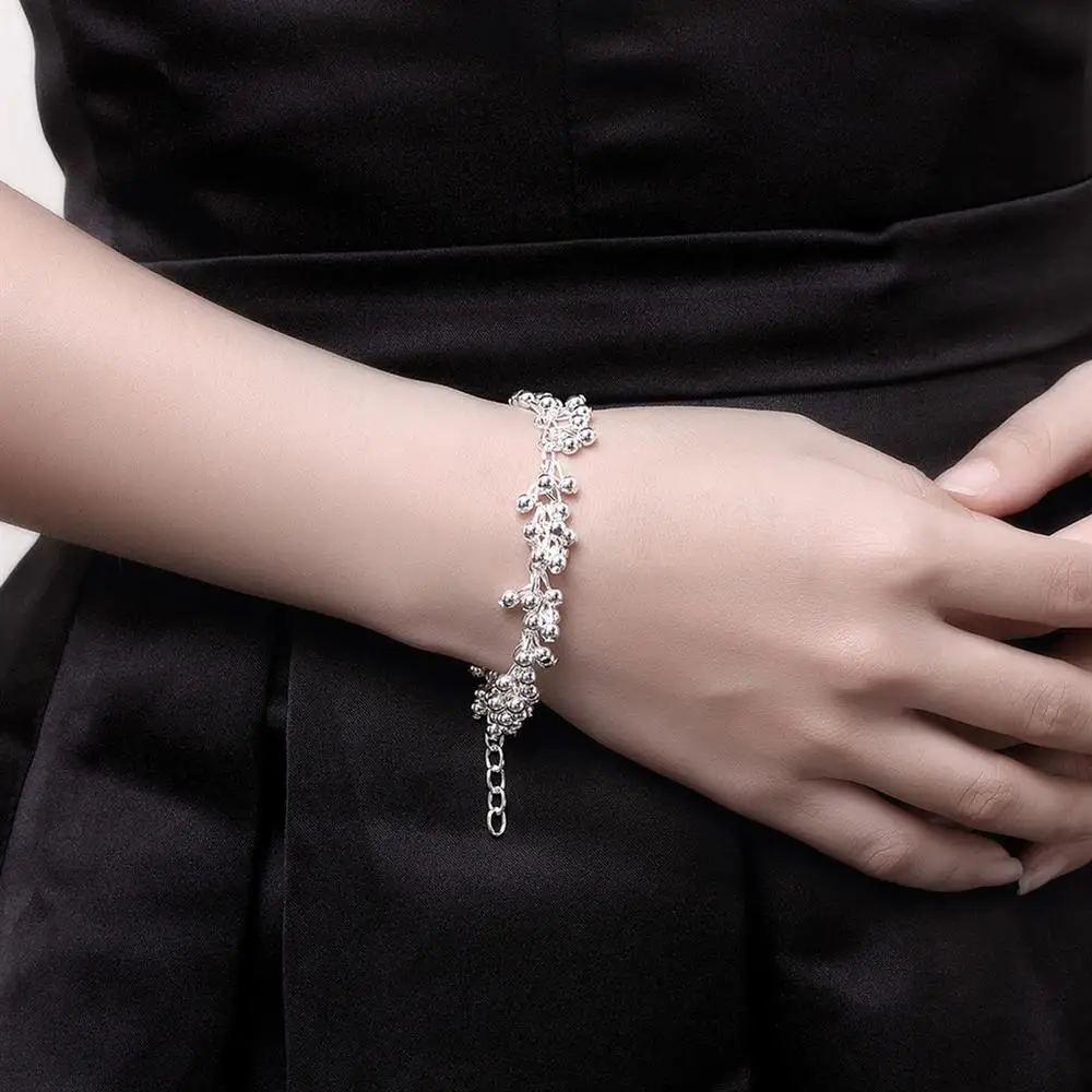 Hot charm 925 sterling Silver Bracelets necklace Jewelry set for women Beautiful Fringe line frosted beads Fashion Party Gifts