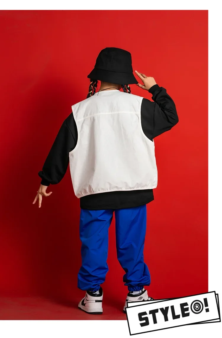 2026 Neues Kinder Hip-Hop Street Dance Kostüm-Set, trendiges ärmelloses Weste-Outfit für Mädchen und Jungen, Jazz-Auftritt, Laufsteg, Bühnenbekleidung – Detail 10
