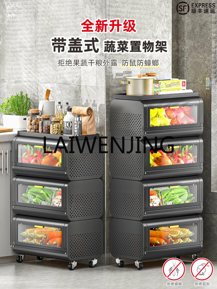 New Kitchen Basket Shelf with Lid Floor Multi-Layer Fruit and Vegetable Storage Basket Trolley Locker