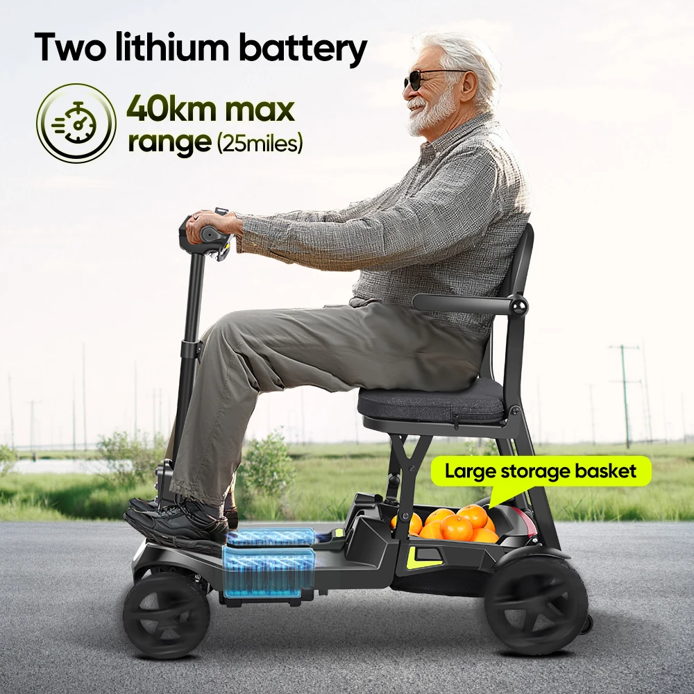 26AH 50KM Max Range Aluminum Mobility Scooter Ultra Light 16Kg 4 Wheel Foldable Electric Scooter for Disabled Outdoor Trips